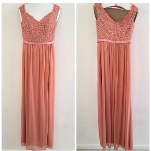 David's Bridal Desert Coral Pink Lace Bodice Formal Bridesmaid Dress Size 6